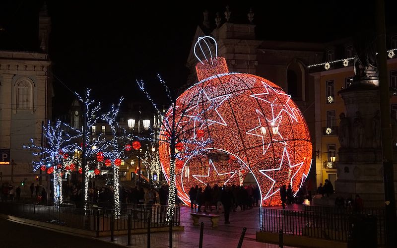 Christmas lights Chiado Lisbon in winter